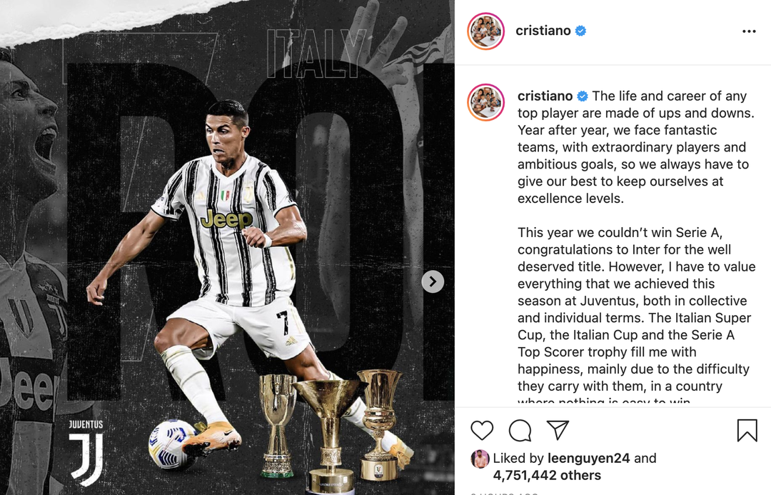 Bài chia sẻ của Ronaldo trên trang cá nhân